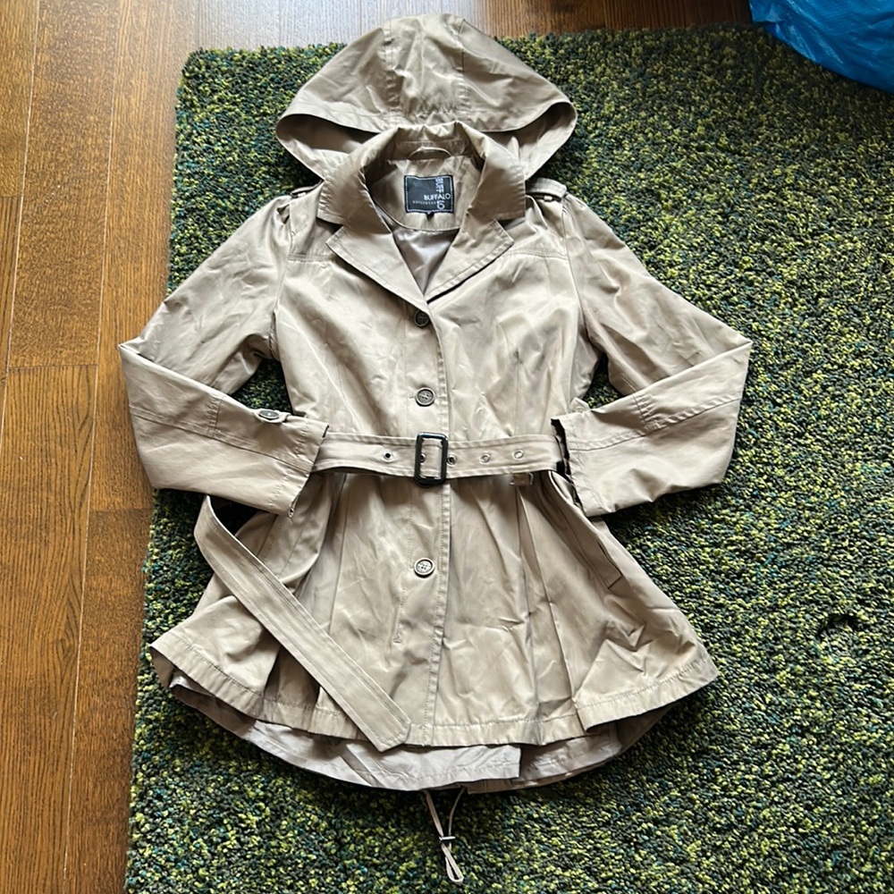Buffalo Olive Tan Trench Coat with Removable Hood